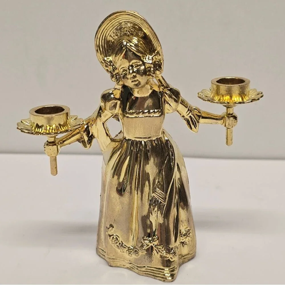 Antique Mary Gregory Gold Pewter Dinner Table Candle Holder Or Snuffer